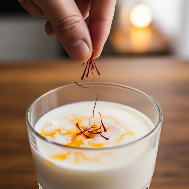 Mixing saffron with milk