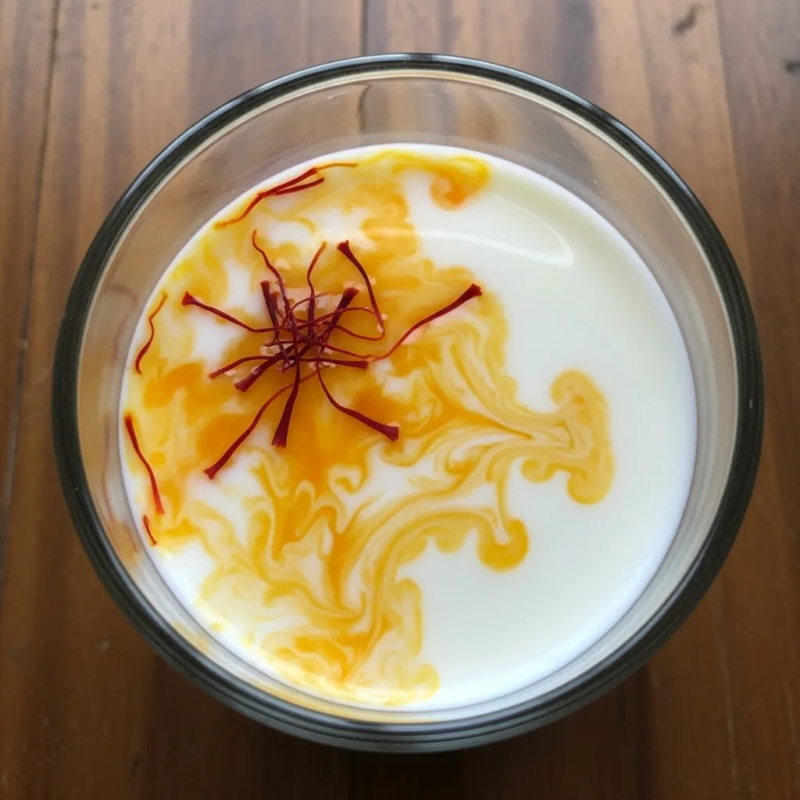 Saffron dissolving in milk