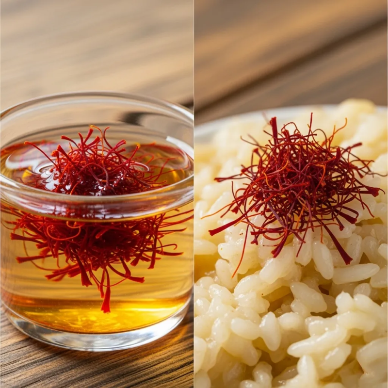 Soaking saffron before cooking