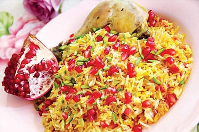 Pomegranate Rice Chicken Saffron Recipe,How to make Pomegranate Pile with Chicken, Ingredients for Pomegranate Pellets, How to Make Pellet Pomegranates for Yalda's Night, Yalda's Pullover Pomegranate, Bake